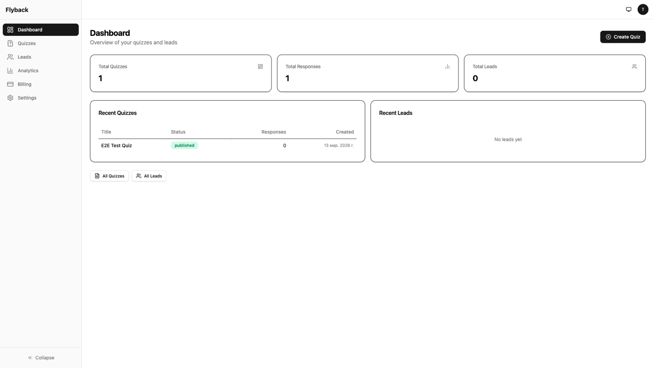 Flyback Quiz Builder Dashboard